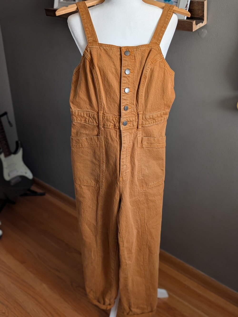 Granola Girl Caramel Brown Utility Button Front Overalls Cotton Jumpsuit Size 4